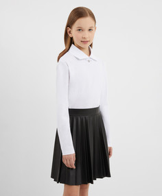 Блузка с рибовым отложным воротником белая для девочки Gulliver, 128, 224GSGC1805