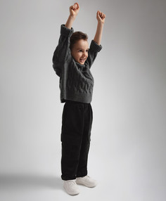 Брюки вельветовые с карманами карго и манжетами серые Gulliver Select, 122, 223GLEBC6301