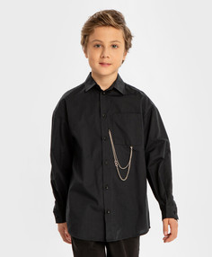 Рубашка с длинным рукавом и декоративной цепочкой черная Button Blue, 146, 224BBBP2302