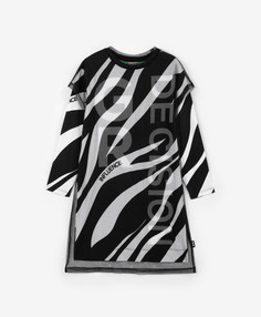 Платье с длинным рукавом из трикотажа и сетки чёрно-белое Gulliver, 146, 22409GJC5003