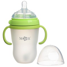 Бутылочка для кормления M&B, ШГ O70мм, 6м+, 250мл, с ручками, силиконовая колба,зеленый Mum&Baby