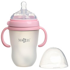 Бутылочка для кормления M&B, ШГ O70мм, 6м+, 250мл, с ручками, силиконовая колба,розовый Mum&Baby