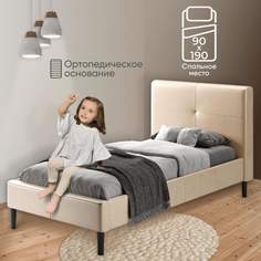 Детская односпальная кровать от 3 лет AMI MEBEL Одри 90х190 с мягким изголовьем, бежевый