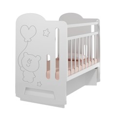 Кровать детская Sweet Bear колесо-качалка с маятником (белый) ( 1200х600) No Brand