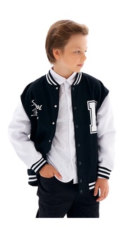 Бомбер детский Kari AW24C082, черный, белый, 10-11