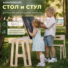 Детский стол и стул Limoni-kids Растущий набор с грифельной доской и контейнерами, бежевый