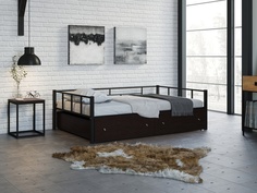 Односпальная кровать 4 Сезона Арга 120 Черный ящики венге