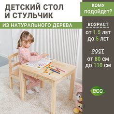 Детский стол и стул из дерева ВОЛХАМ, неокрашенный Volham