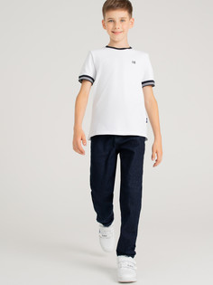 Брюки текстильные джинсовые для мальчиков PlayToday, тёмно-синий, 134