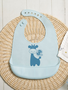 Нагрудник для кормления силиконовый Baby Nice Жирафик голубой 21х28