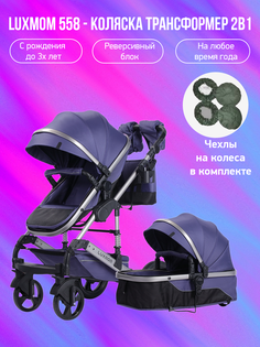 Детская коляска-трансформер 2 в 1 Luxmom 558 синий с чехлами