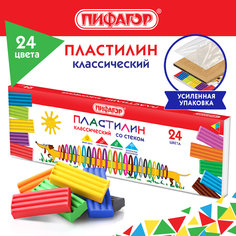 Пластилин классический ПИФАГОР Веселая такса, 880812 24 цвета, 360 г, со стеком