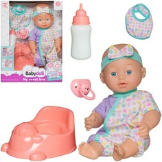 Игровой набор Junfa Пупс My Sweet Love 35 см в бело-сиреневом комбинезоне WJ-36784