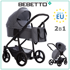 Детская коляска 2 в 1 Bebetto Explorer AIR LUX LJ195, серый, рама черная