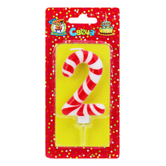 Свеча для дня рождения цифра 2 Miland Конфетка бело-красная