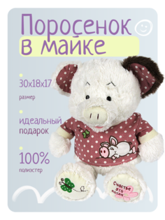 Мягкая игрушка R-PODARKI.RU Белый поросенок в майке 30 см