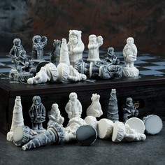 Шахматы Сувениры из мраморной крошки Север фигуры и доска 32шт 8см