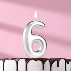Свеча в торт Европейская, цифра 6, 6 см, серебро 10133657 No Brand