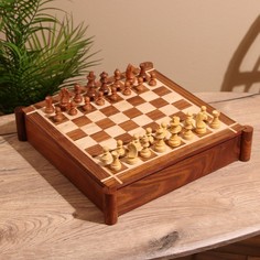 Игра настольная 4в1 шахматы, домино, шашки, кубики, доска 35х35 см, дерево шишам No Brand