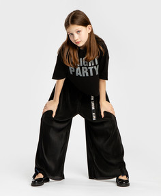 Брюки палаццо с плиссировкой и поясом на резинке черные Button Blue, 152, 224BBGP5602