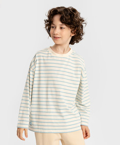 Футболка с длинным рукавом в полоску бело-голубая Button Blue, 104, 224BBBMC1201