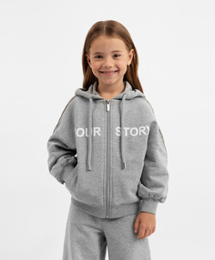 Толстовка распашная из футера с принтом серая для девочки Gulliver, 128, 22402GMC1604