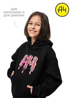 Худи детское А4 LAVA-H-LOGO-GREEN черный, 158