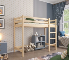 Кровать-чердак из массива сосны, спальное 160/80, без покрытия No Brand