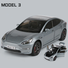 Машинка металлическая Карандашофф инерционная Tesla Model 3 серая 21 см
