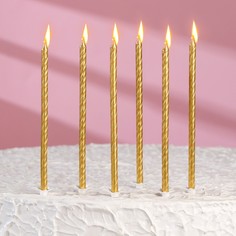Свечи для торта "Классические" с подставкой, 13 см, 6 шт, золотые No Brand