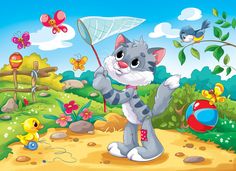 Алмазная мозаика "Котик и бабочки"