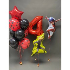 Набор шаров с гелием №378 С цифрой 4 Леди Баг, 9 шт No Brand