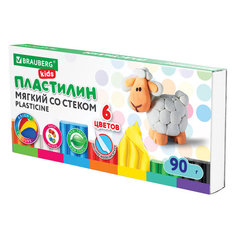 Пластилин мягкий восковой BRAUBERG KIDS, 6 цветов, 90 г, со стеком, 106493, (3шт.)