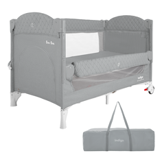 Манеж кровать детский 3 в 1 Indigo Bon-Bon TOY с матрасом и игрушками, 2 уровня, свсерый