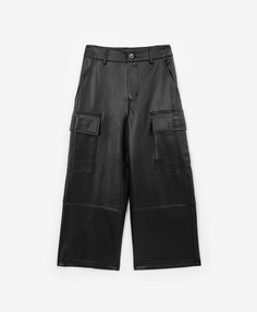 Брюки из искусственной кожи с карманами карго чёрные Gulliver, 152, 22410BJC6305