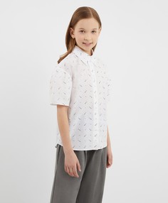 Блузка с коротким рукавом прямой формы с рисунком для девочки Gulliver, 164, 224GSGC2201