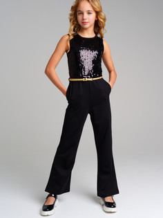 Комбинезон трикотажный для девочек PlayToday, черный, 140