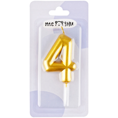 Свеча для торта с держателем MESHU "Цифра 4", 6см, золотая, блистер (MS_59952)