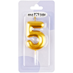 Свеча для торта с держателем MESHU "Цифра 5", 6см, золотая, блистер (MS_59297)