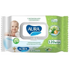 Салфетки влажные для детей AURA Ultra Comfort, алое и витамин Е, 120 шт. Cotton Club