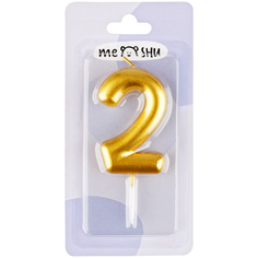 Свеча для торта с держателем MESHU "Цифра 2", 6см, золотая, блистер (MS_59914)