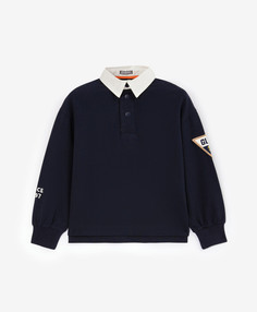 Поло трикотажное с длинным рукавом синее для мальчика Gulliver, 128, 22405BMC1401