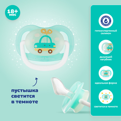 Пустышка ортодонтическая Canpol babies TOYS от 18 мес светится в темноте бирюзовый