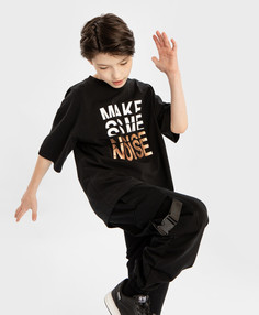 Футболка с металлизированным принтом черная Button Blue, 110, 224BBBP1206