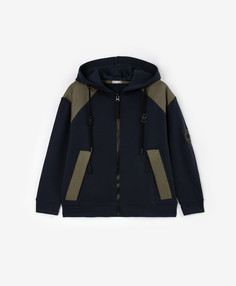 Толстовка распашная с отделкой из плащовки синяя для мальчика Gulliver, 152, 22411BJC1609