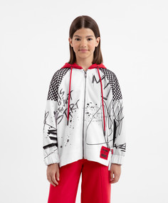 Толстовка с капюшоном и принтом в стиле граффити белая Gulliver, 146, 22407GJC1603