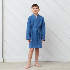 Халат вафельный детский Крошка Я Boho размер 30 (98-104 см), цвет синий, 100% хлопок