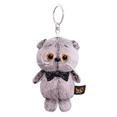 Мягкая игрушка-брелок Кот Басик с бантиком-бабочкой, 12 см No Brand