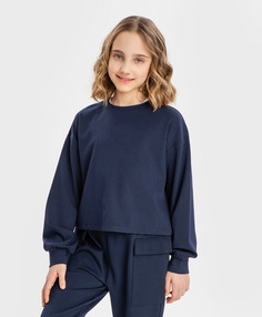 Толстовка нераспашная укороченная синяя Button Blue (152)