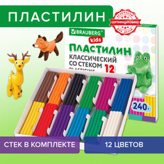 Пластилин классический BRAUBERG KIDS 12 цветов 240 г стек ВЫСШЕЕ КАЧЕСТВО 106436 2шт
